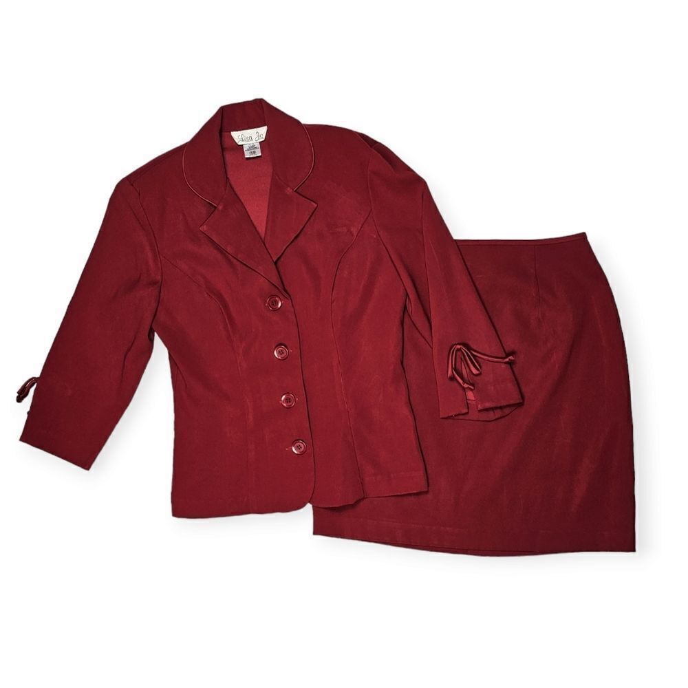 Lisa Jo‎ Vintage Red 2 PC Business Skirt Suit Women's Size 5/6